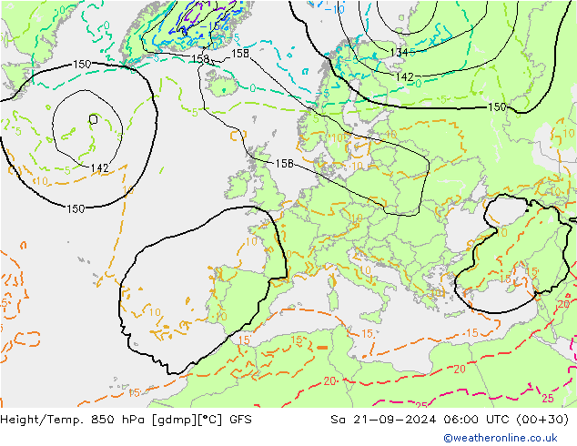 Z500/Rain (+SLP)/Z850 GFS sab 21.09.2024 06 UTC