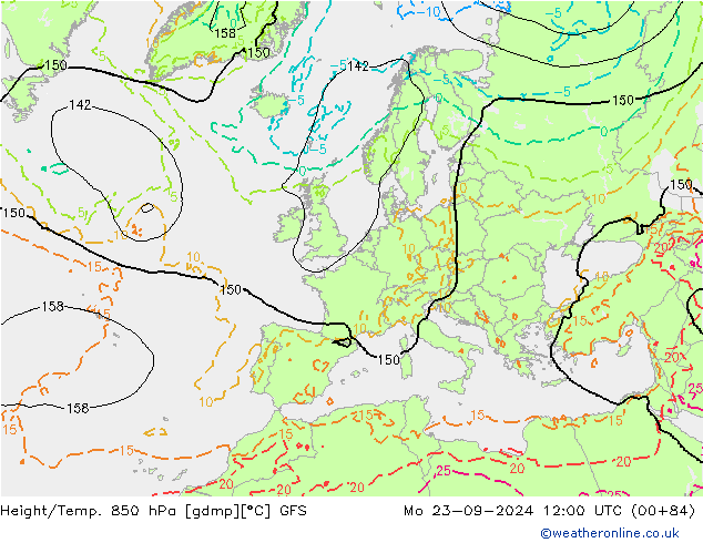 Height/Temp. 850 hPa GFS Mo 23.09.2024 12 UTC