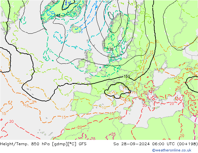 Height/Temp. 850 hPa GFS Sa 28.09.2024 06 UTC