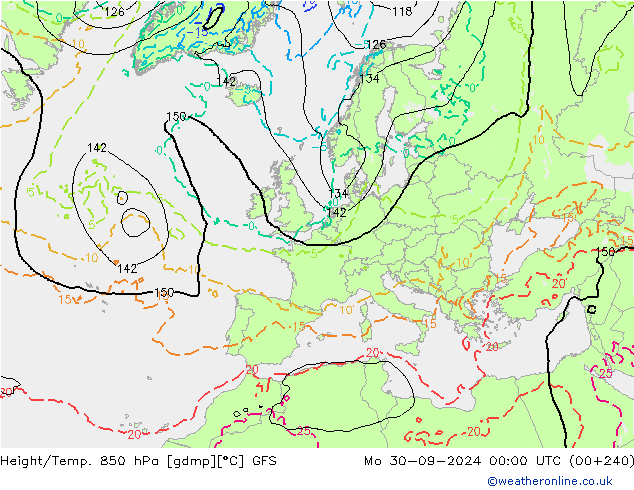 Height/Temp. 850 hPa GFS Mo 30.09.2024 00 UTC