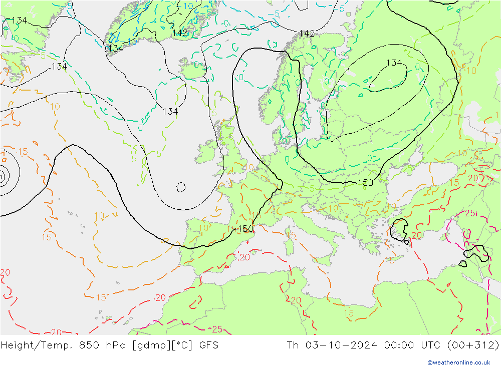 Height/Temp. 850 hPa GFS Qui 03.10.2024 00 UTC