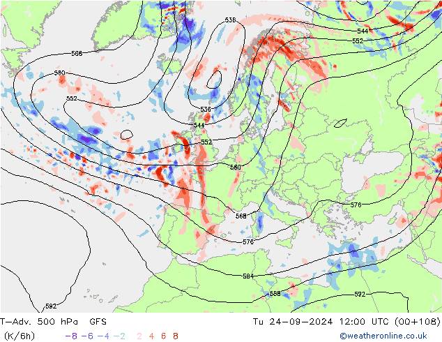 T-Adv. 500 hPa GFS Sa 24.09.2024 12 UTC