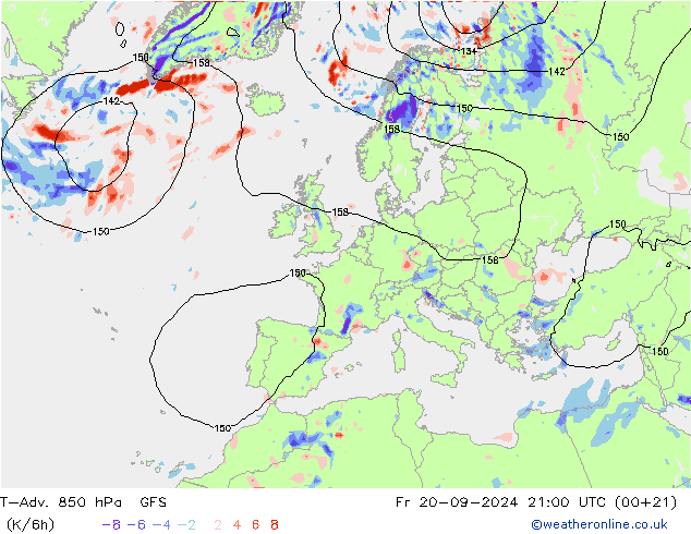 T-Adv. 850 hPa GFS ven 20.09.2024 21 UTC