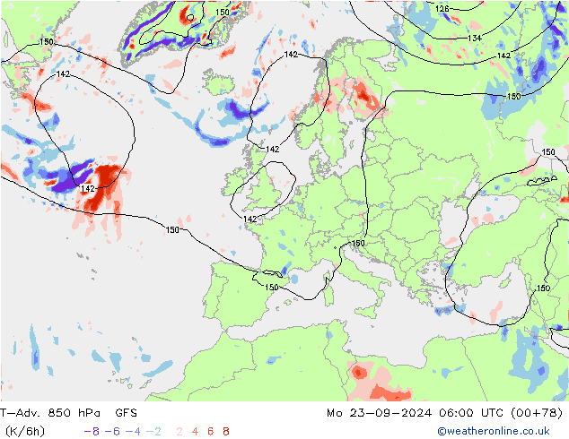 T-Adv. 850 hPa GFS Mo 23.09.2024 06 UTC