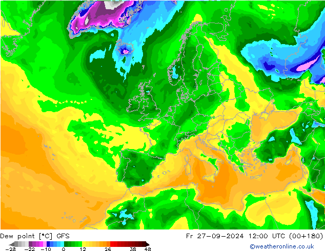 Ponto de orvalho GFS Sex 27.09.2024 12 UTC