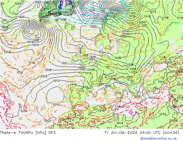 Theta-e 700hPa GFS pt. 20.09.2024 06 UTC