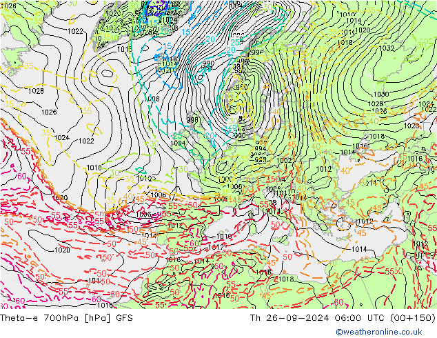 Theta-e 700hPa GFS Th 26.09.2024 06 UTC