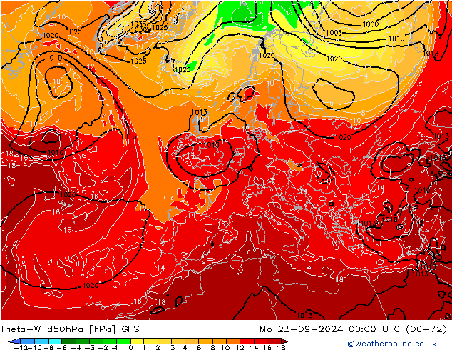 Theta-W 850hPa GFS Mo 23.09.2024 00 UTC