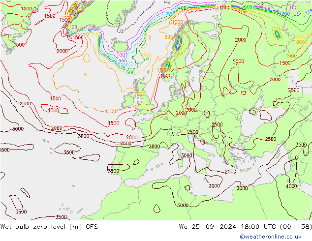 Theta-W Nulgradenniveau GFS wo 25.09.2024 18 UTC