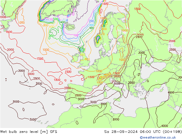 Theta-W Isotherme 0° GFS sam 28.09.2024 06 UTC