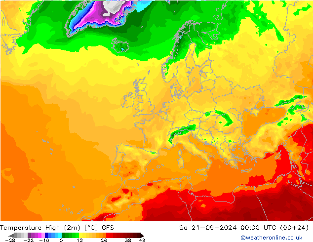 Temperature High (2m) GFS Sa 21.09.2024 00 UTC