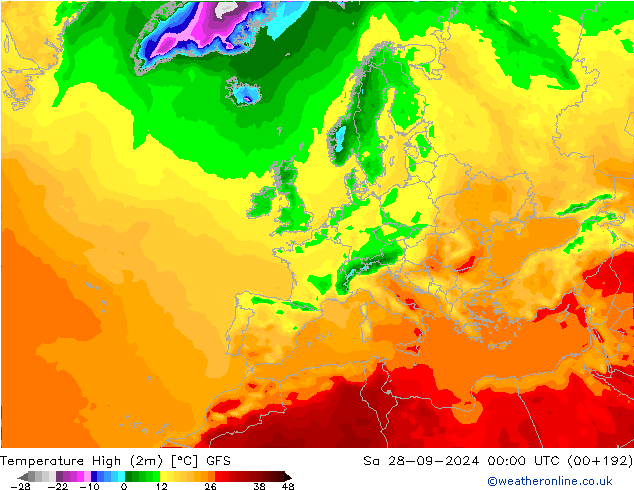 Höchstwerte (2m) GFS Sa 28.09.2024 00 UTC