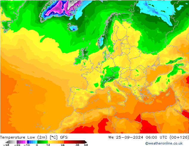 Temp. minima (2m) GFS mer 25.09.2024 06 UTC