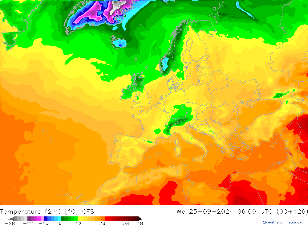 Temperatura (2m) GFS Qua 25.09.2024 06 UTC