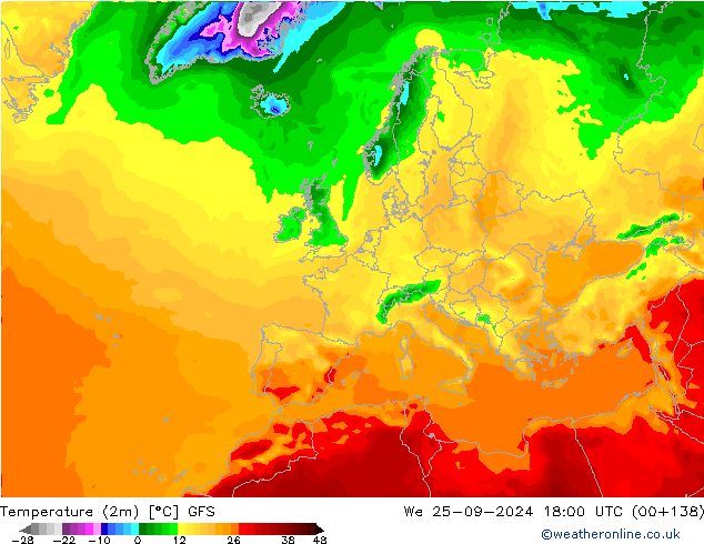 Temperature (2m) GFS We 25.09.2024 18 UTC