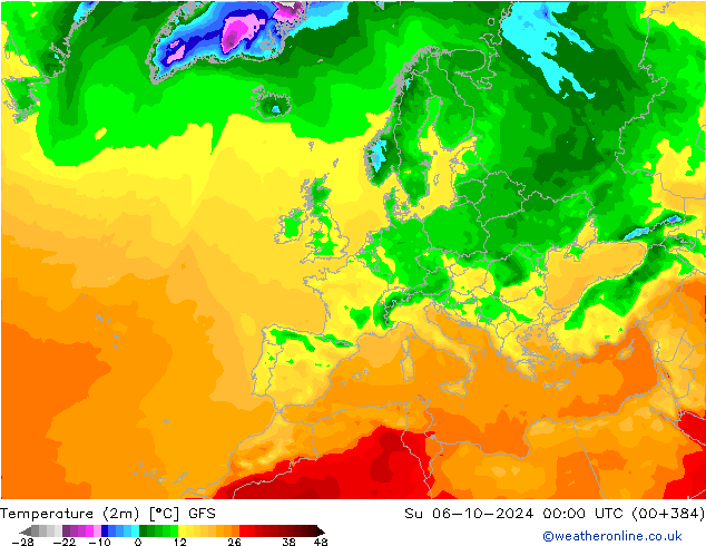 Temperature (2m) GFS Su 06.10.2024 00 UTC