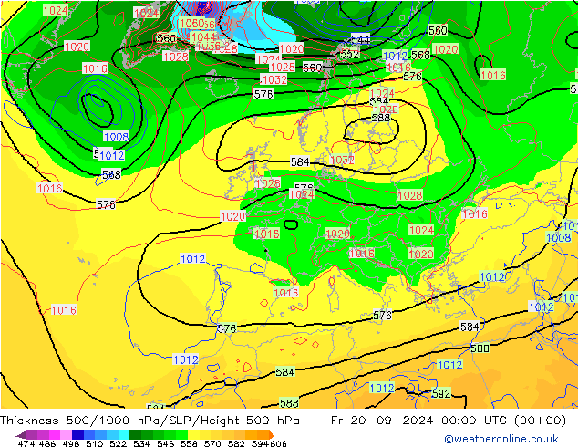 Thck 500-1000hPa GFS 星期五 20.09.2024 00 UTC