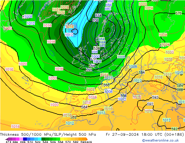 Thck 500-1000hPa GFS Fr 27.09.2024 18 UTC