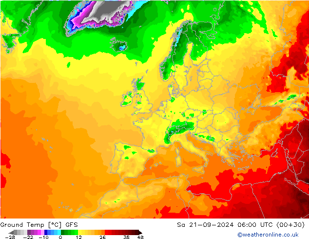 Teplota půdy GFS So 21.09.2024 06 UTC