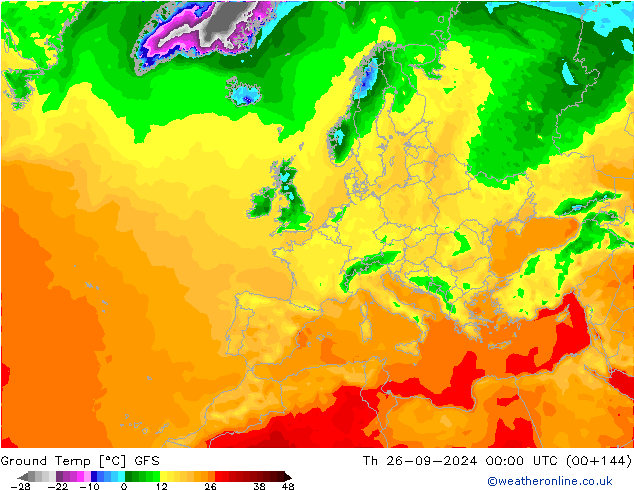 Temp. gruntu GFS czw. 26.09.2024 00 UTC