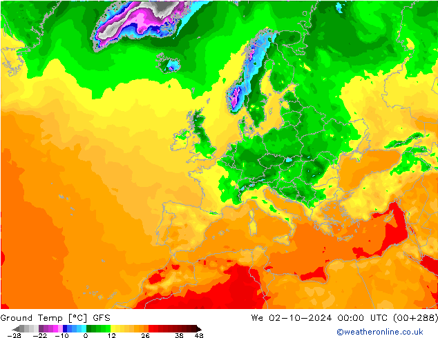 Ground Temp GFS We 02.10.2024 00 UTC