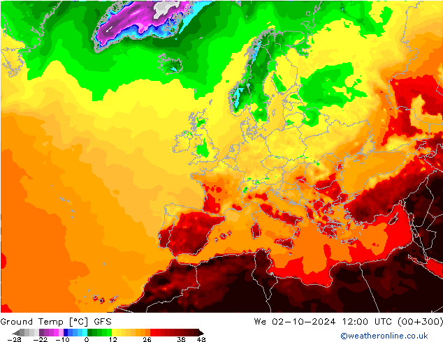 Ground Temp GFS We 02.10.2024 12 UTC