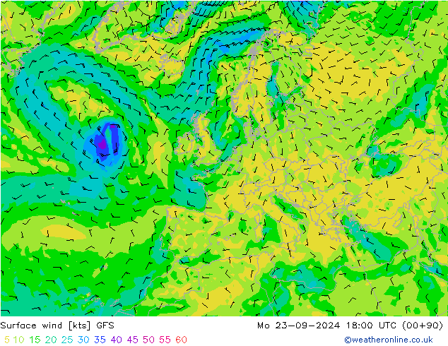 Vento 10 m GFS Seg 23.09.2024 18 UTC