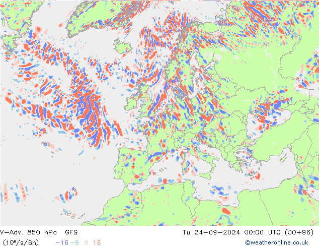 V-Adv. 850 hPa GFS Út 24.09.2024 00 UTC