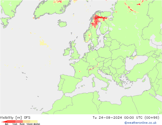 Dohlednost GFS Út 24.09.2024 00 UTC