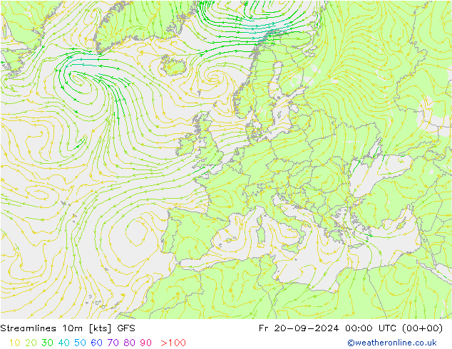 Linha de corrente 10m GFS Sex 20.09.2024 00 UTC