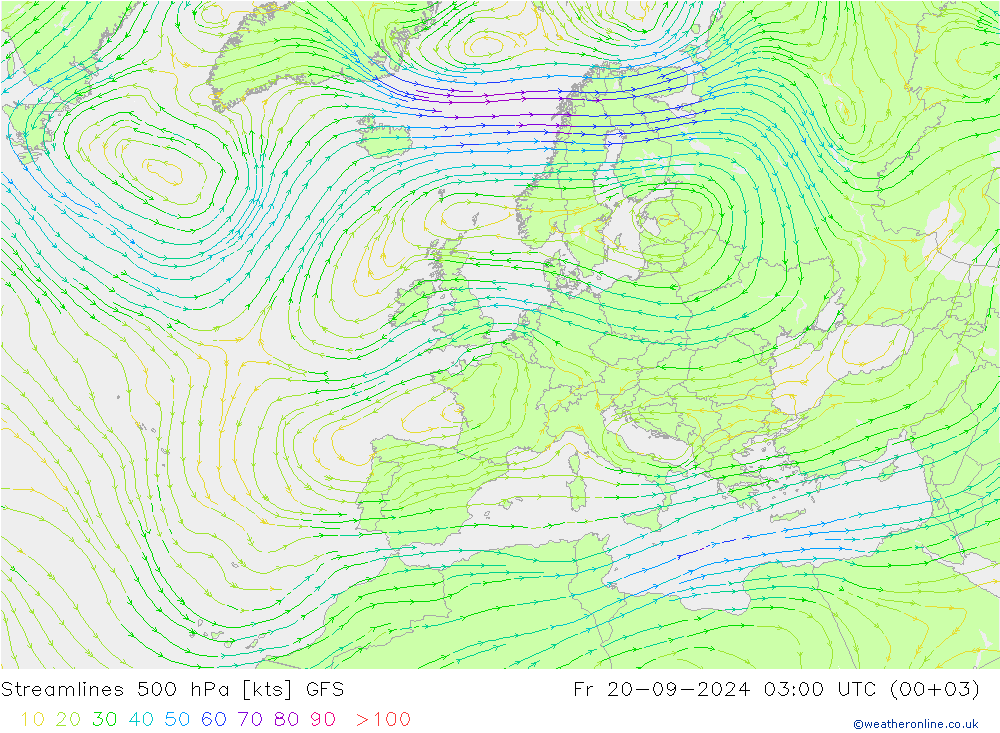 Stromlinien 500 hPa GFS Fr 20.09.2024 03 UTC