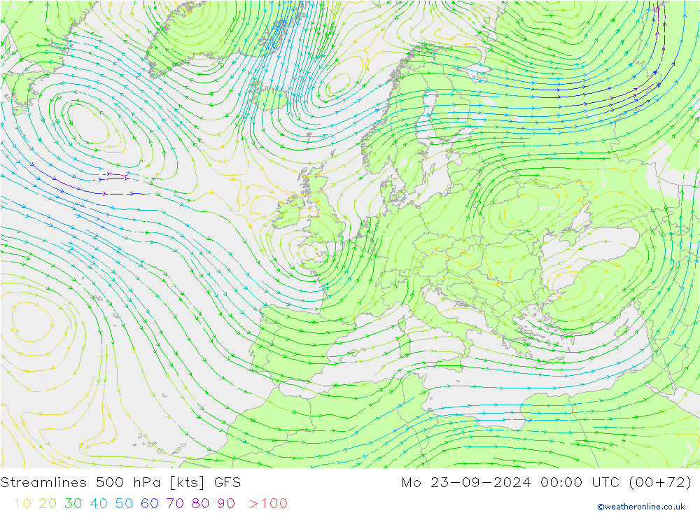 Streamlines 500 hPa GFS Mo 23.09.2024 00 UTC