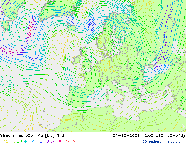 Streamlines 500 hPa GFS Fr 04.10.2024 12 UTC