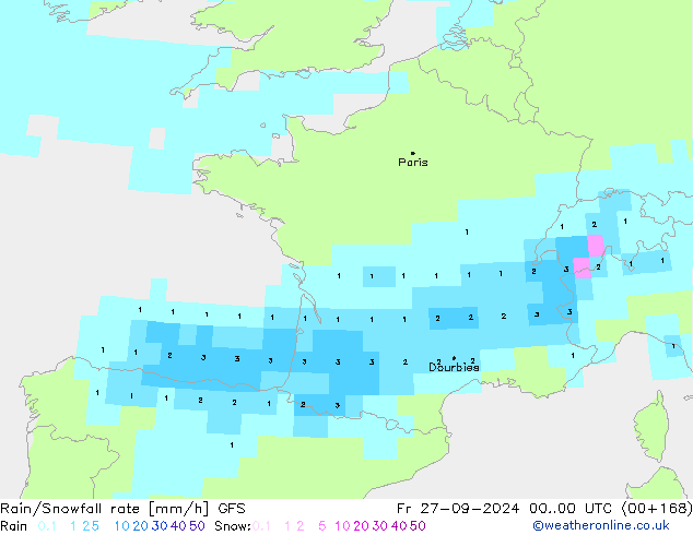 Regen/Schneefallrate GFS Fr 27.09.2024 00 UTC