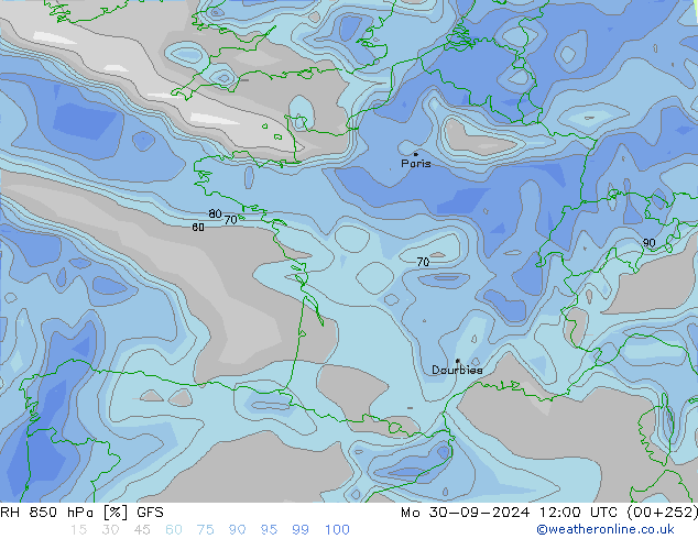 RH 850 hPa GFS Seg 30.09.2024 12 UTC