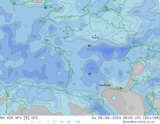 RH 925 hPa GFS Sa 28.09.2024 06 UTC