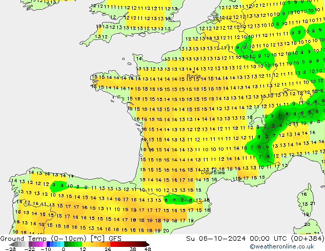 Temp. gruntu (0-10cm) GFS nie. 06.10.2024 00 UTC