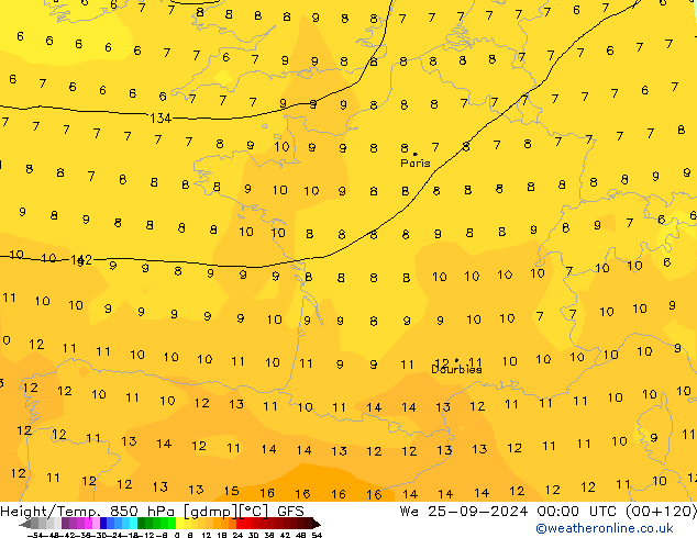 Z500/Rain (+SLP)/Z850 GFS  25.09.2024 00 UTC