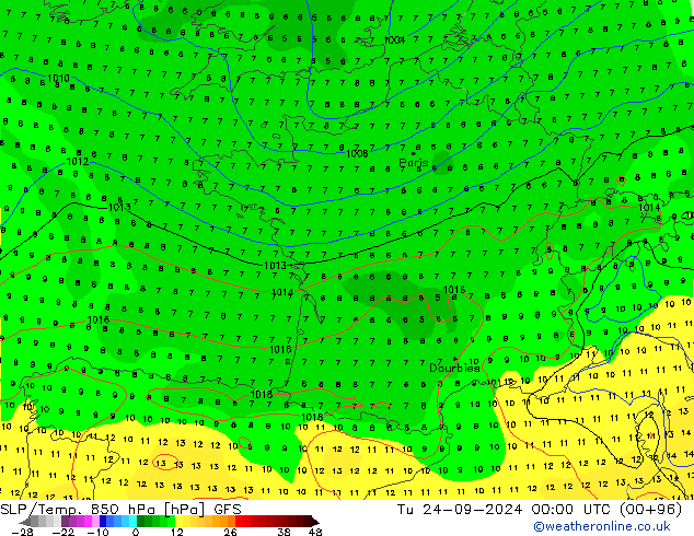 850 hPa Yer Bas./Sıc GFS Sa 24.09.2024 00 UTC