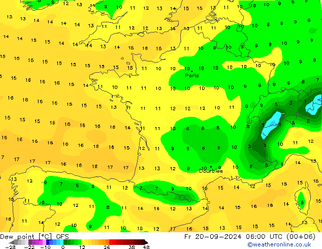 Punto de rocío GFS vie 20.09.2024 06 UTC