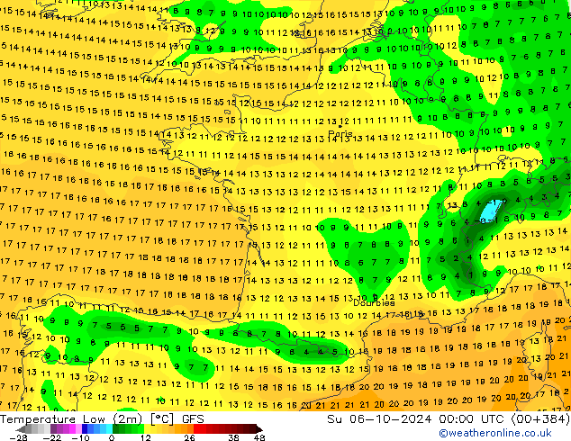 Minumum Değer (2m) GFS Paz 06.10.2024 00 UTC