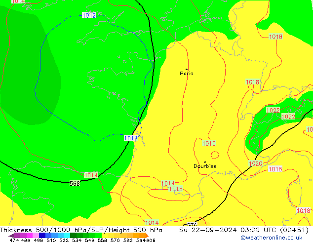 Thck 500-1000hPa GFS nie. 22.09.2024 03 UTC