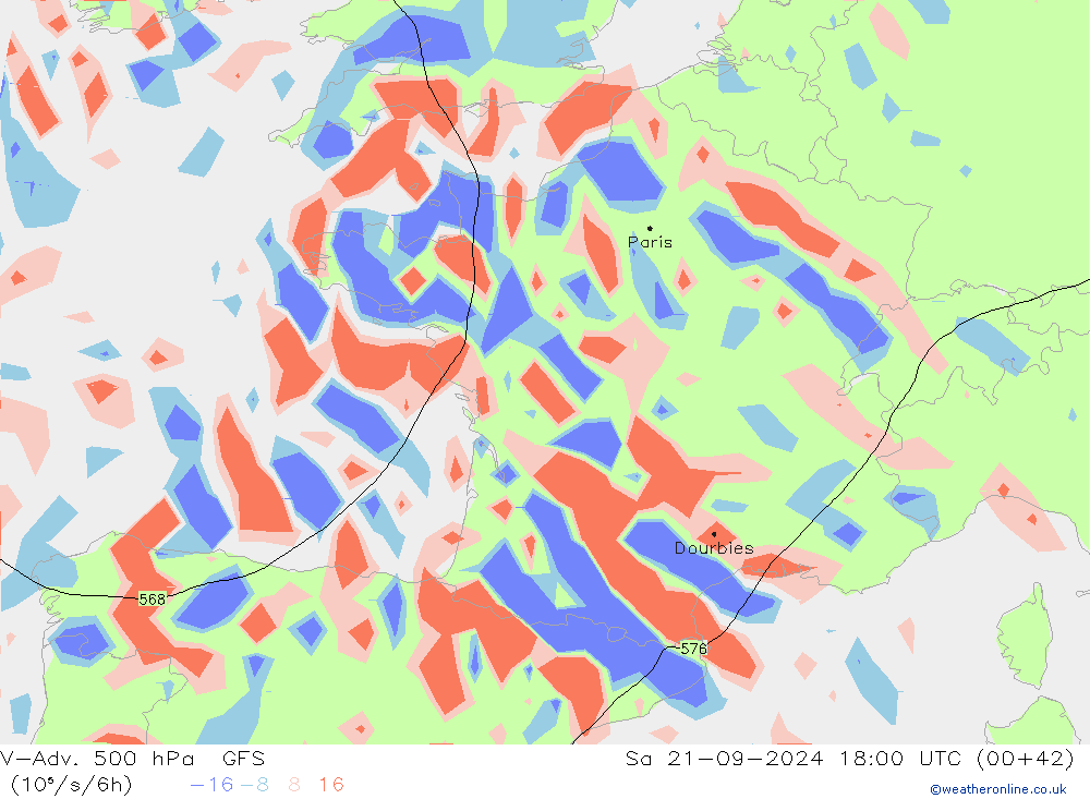 V-Adv. 500 hPa GFS sáb 21.09.2024 18 UTC