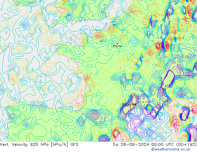 Vert. Velocity 925 hPa GFS Sa 28.09.2024 00 UTC