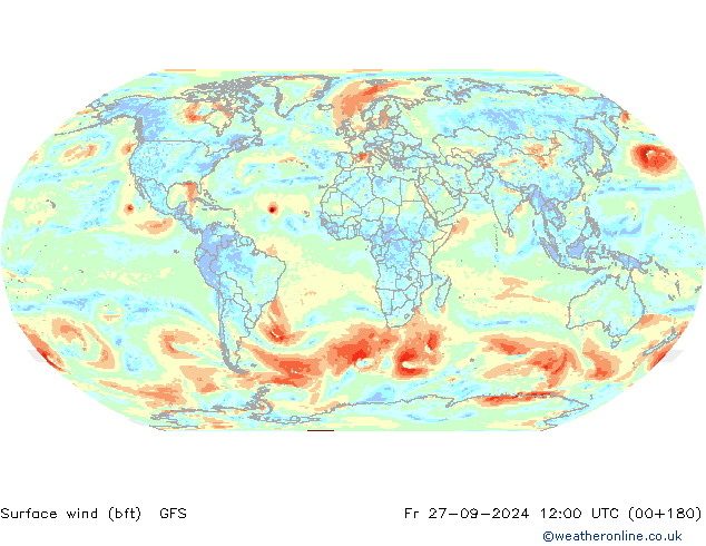 Wind 10 m (bft) GFS vr 27.09.2024 12 UTC