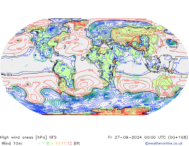 Windvelden GFS vr 27.09.2024 00 UTC