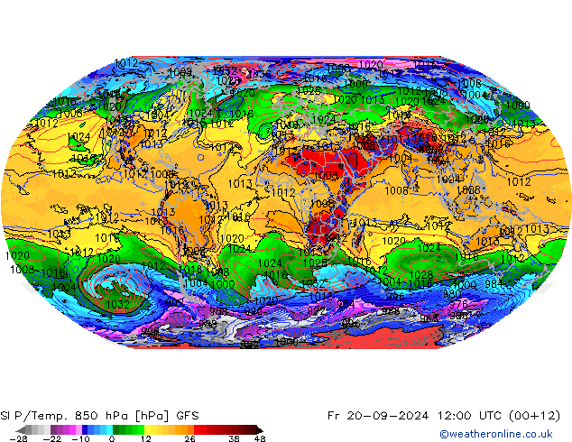 850 hPa Yer Bas./Sıc GFS Cu 20.09.2024 12 UTC