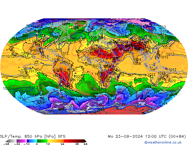 SLP/Temp. 850 hPa GFS lun 23.09.2024 12 UTC