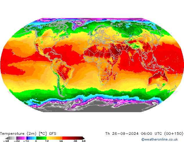 Temperature (2m) GFS Th 26.09.2024 06 UTC