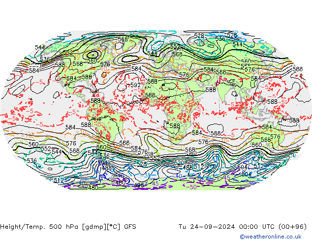 Z500/Rain (+SLP)/Z850 GFS вт 24.09.2024 00 UTC